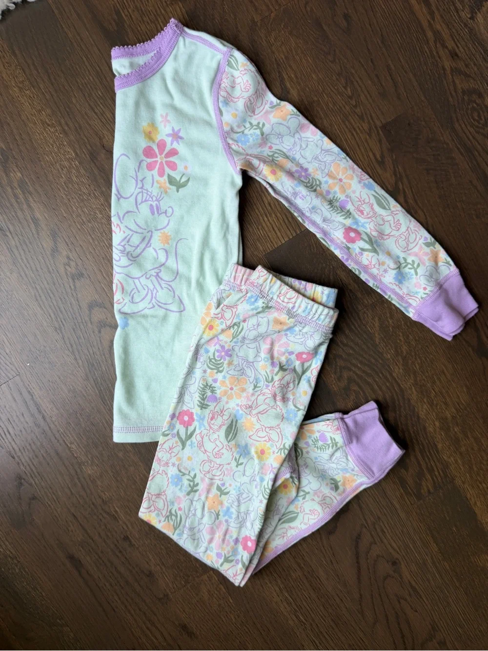 Disney Mint & Lavender Floral Daisy & Minnie Character Pajama Set